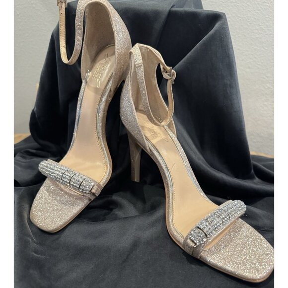 Jewel Badgley Mischka Sz 9.5 M Gold Metallic Campbell Jeweled Stiletto $119 NEW - Picture 1 of 16